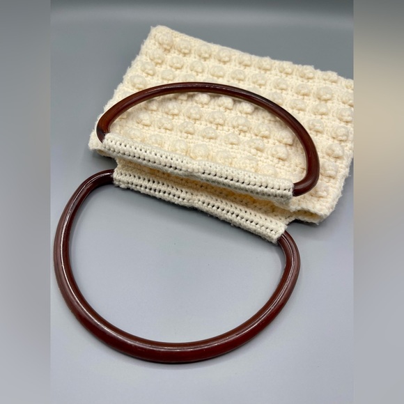 Vintage Ivory Cream Crochet Knit Handbag - Picture 6 of 12